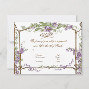 Cartons Réponse Style Letterpress Vintage Faux Bois Trellis Violet