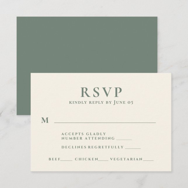 Cartons Réponse Style moderne Vert Texte Repas Choix Mariage (Devant / Derrière)