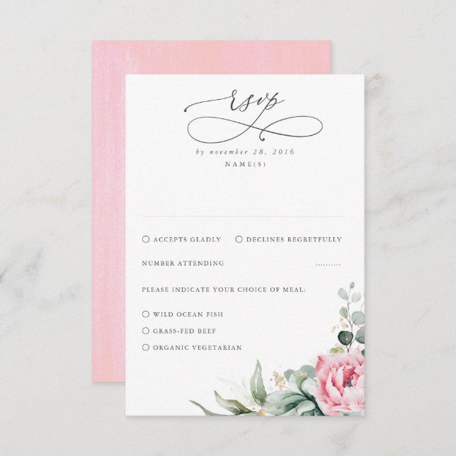 Cartons Réponse Succulents Mariage de verdure et de fleurs roses (Devant / Derrière)