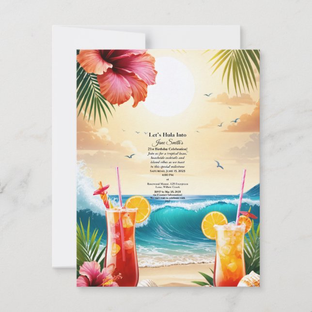 Cartons Réponse Summer Tropical Luau Beach Party 21e anniversaire (Devant)