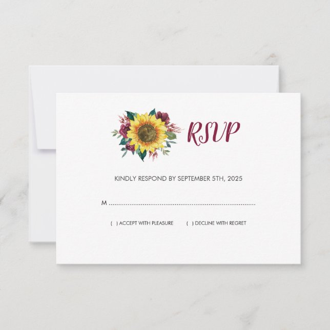 Cartons Réponse Sunflower Bugundy Rose Floral Mariage (Devant)