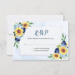 Cartons Réponse Sunflower Hydrangea Blue Watercolor Mariage