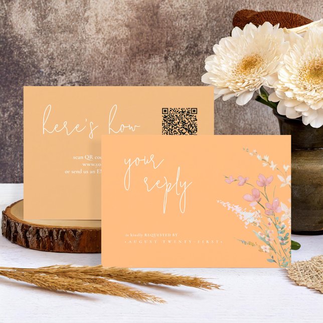 Cartons Réponse Sunny Fleur sauvage Mariage QR Code Peach ID1023 (Créateur téléchargé)