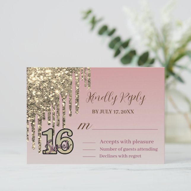 Cartons Réponse Sweet sixteen or rose rose pâle (Debout devant)