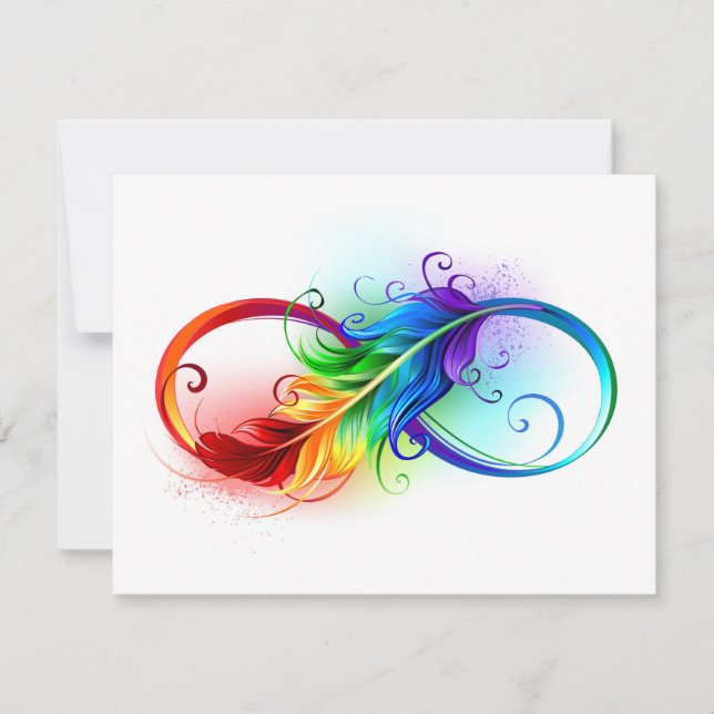 Cartons Réponse Symbole d'infini avec plume arc-en-ciel (Devant)