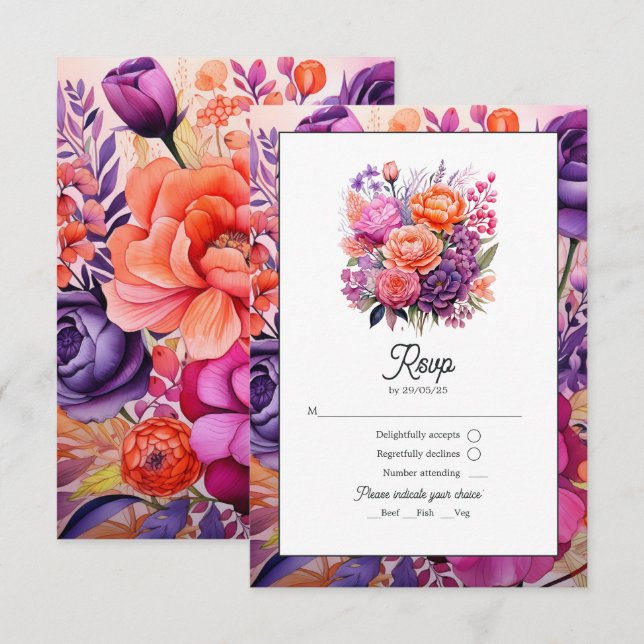 Cartons Réponse Tangérine, rose chaud et Mariage royal de fleurs v (Devant / Derrière)