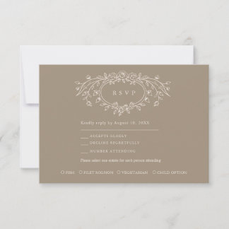 Cartons Réponse Taupe and Beige Floral Line Art Wedding 