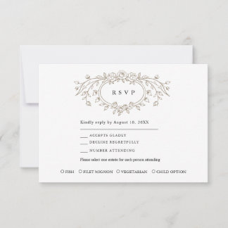 Cartons Réponse Taupe Floral Line Art Wedding Response Card
