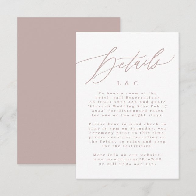 Cartons Réponse Taupe rose moderne et blanc Mariage simple Monogra (Devant / Derrière)