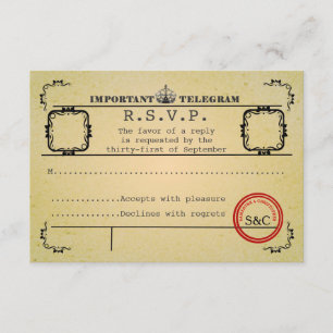 Cartons Réponse Télégramme vintage épousant R.S.V.P