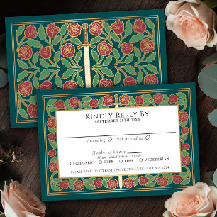 Cartons Réponse Téléponse de mariage royal par l'épée florale or s