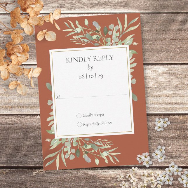 Cartons Réponse Terracotta Aquarelle Verdure (Terracotta Watercolor Greenery RSVP Card)