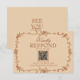 Cartons Réponse Terracotta Burnt Orange Floral QR Code Wedding