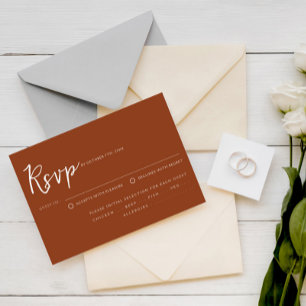 Cartons Réponse Terracotta Burnt Orange Script Repas Choix Mariage