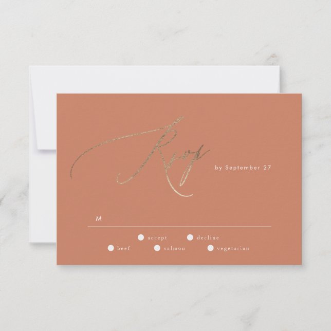 Cartons Réponse Terracotta Dusty Orange Elegant Boho Mariage Or (Devant)