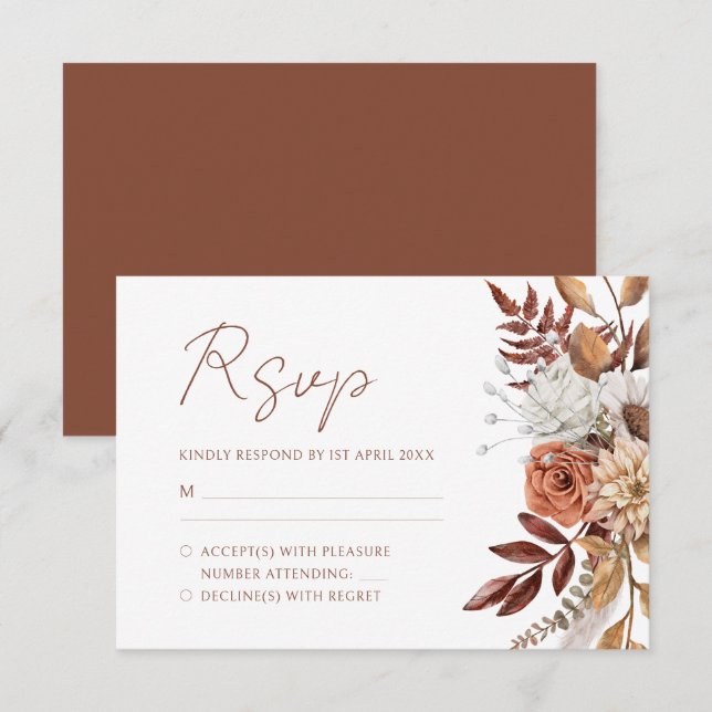 Cartons Réponse Terracotta Florals Boho Mariage de feuillage d'aut (Devant / Derrière)