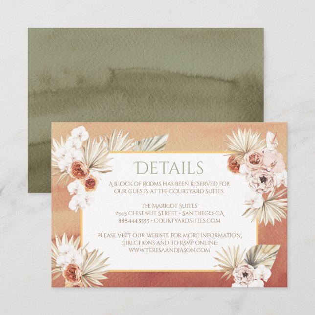 Cartons Réponse Terracotta & Khaki Palm Feuilles Détails tropicaux (Devant / Derrière)