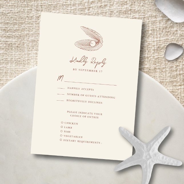 Cartons Réponse Terracotta Seashell Beach Destination Mariage (Créateur téléchargé)