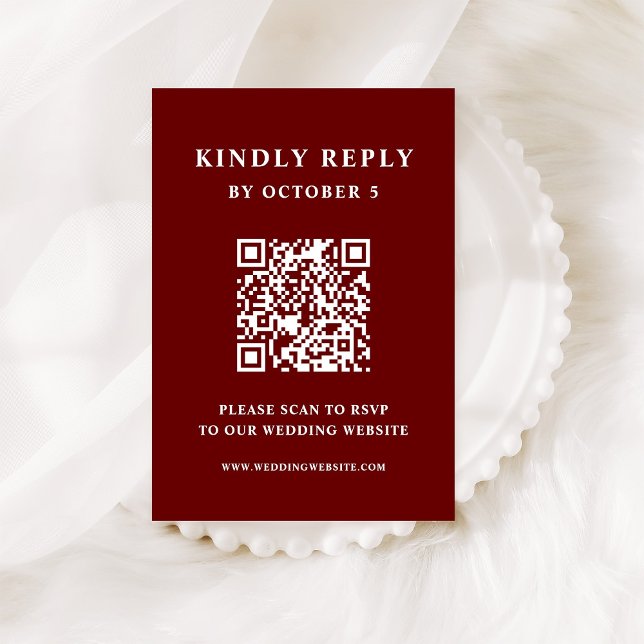 Cartons Réponse Texte élégant rouge foncé | Code QR Mariage (Créateur téléchargé)