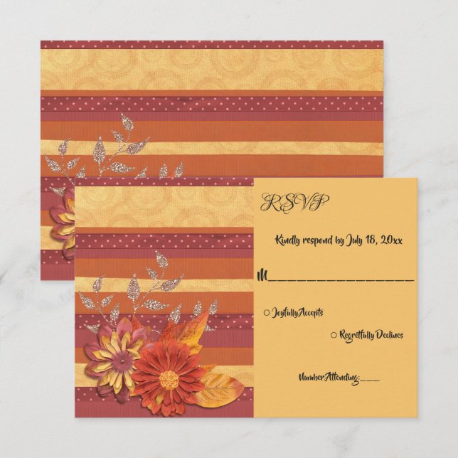 Cartons Réponse Texture élégante Bourgogne Moderne Floral Mariage (Devant / Derrière)