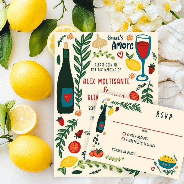 Cartons Réponse That's Amore Italian Food CUSTOM Wedding  (That's Amore Italian Food Charming Hand-drawn CUSTOM Wedding RSVP Card
)