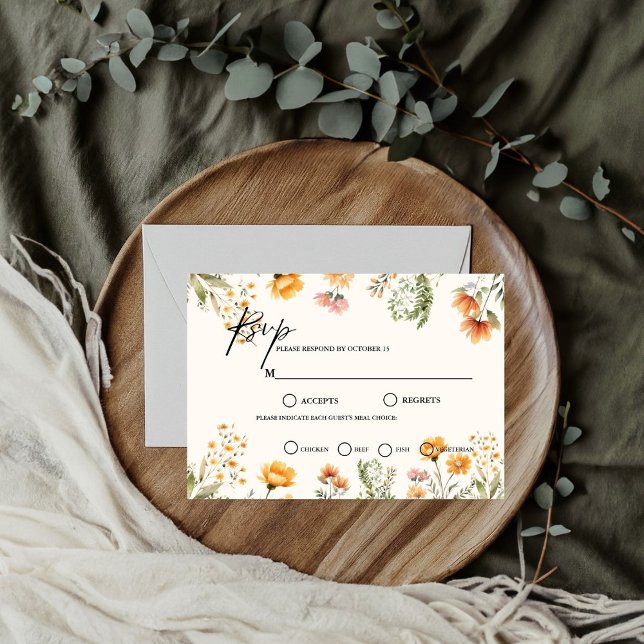 Cartons Réponse Thème de mariage Fleur sauvage ivoire Prairie mini (Créateur téléchargé)