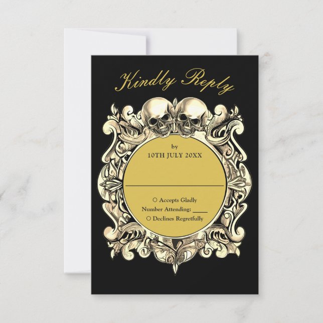 Cartons Réponse Till Death Gothique Noir Et Or Mariage Monogramme (Devant)