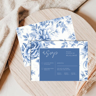 Cartons Réponse Toile Bleu Floral De Jouy