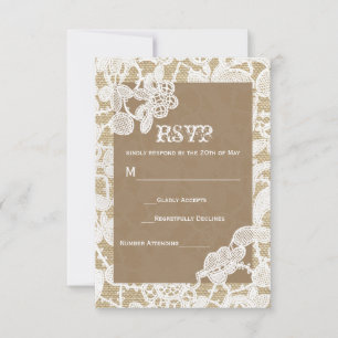 Cartons Réponse Toile de jute et dentelle florale blanche Mariage 
