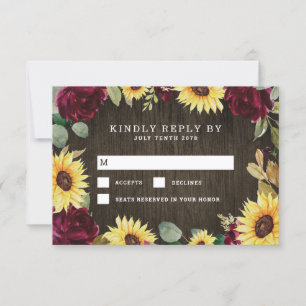 Cartons Réponse Tournesol à thème et Mariage de rose rouge bordeau