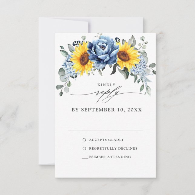 Cartons Réponse Tournesol Dusty Blue Slate Peony Mariage floral (Devant)