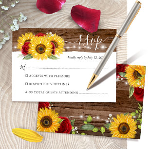 Cartons Réponse Tournesol en bois Brown rustique et Mariage en ros