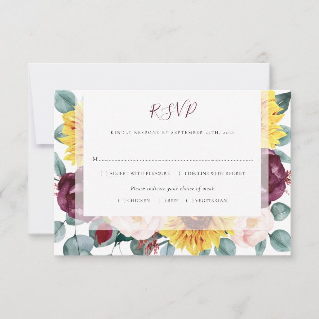 Cartons Réponse Tournesol Eucalyptus Bourgogne Blush FlorMariage (Devant)