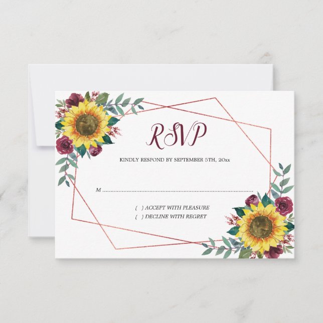 Cartons Réponse Tournesol Floral Aquarelle Mariage Rose géométriqu (Devant)