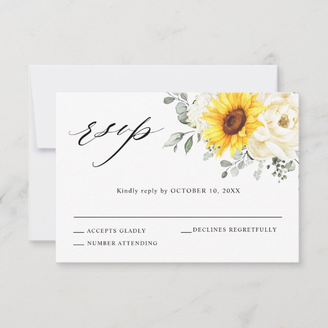 Cartons Réponse Tournesol ivoire pivoine Floral Eucalyptus Mariage (Devant)