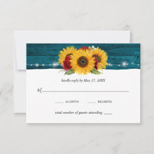 Cartons Réponse Tournesol Rouge Rose Rustique Bois Mariage Turquoi