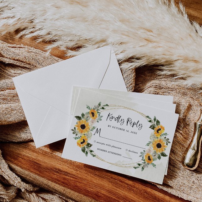 Cartons Réponse Tournesol rustique | Mariage d'aquarelle simple (Créateur téléchargé)