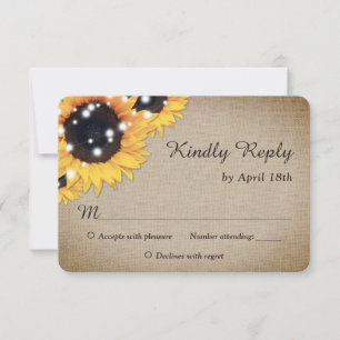 Cartons Réponse Tournesol Rustique Vintage Burlap Mariage