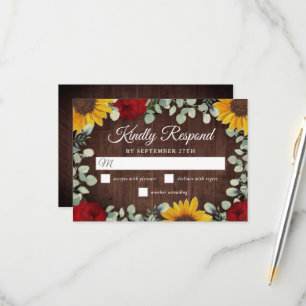 Cartons Réponse Tournesols Rustiques Eucalyptus Red Roses Mariage