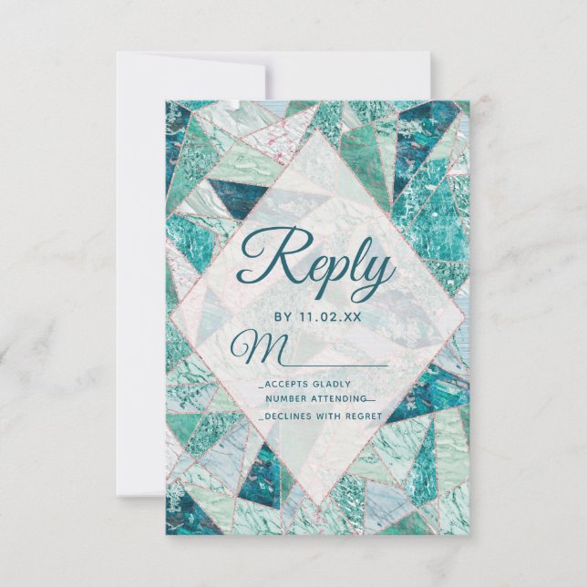 Cartons Réponse Triangles en mosaïque turquoise Mariage moderne RS (Devant)