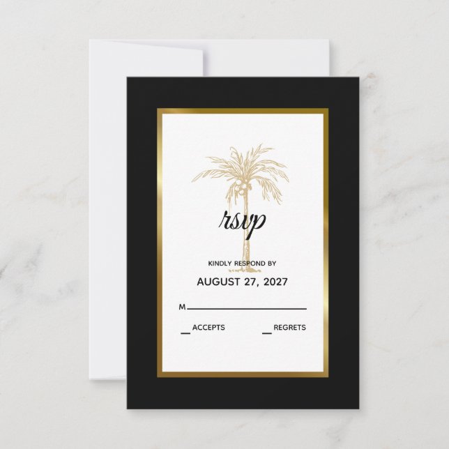 Cartons Réponse Tropical Black White Gold Palm Tree Mariage modern (Devant)