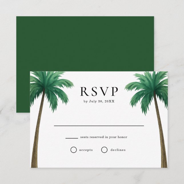 Cartons Réponse Tropical Island Palm Trees Minimal Beach Wedding (Devant / Derrière)