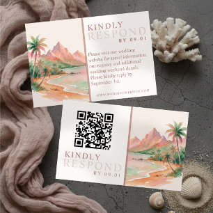 Cartons Réponse Tropical Sunset Island Mariage à l'aquarelle QR 