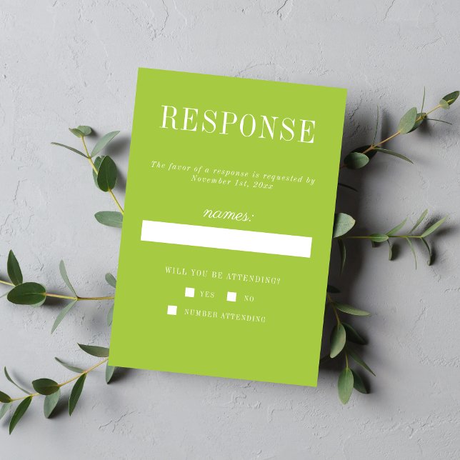 Cartons Réponse True Simplicité 6 Chartreuse Minimaliste Mariage (Créateur téléchargé)