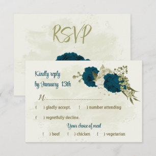 Cartons Réponse turquoise bleu beige fleurs mariage botanique