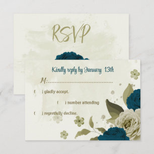 Cartons Réponse turquoise bleu beige fleurs mariage botanique
