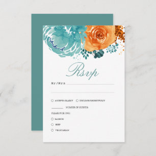 Cartons Réponse Turquoise Burange Chute Orange Mariage Floral