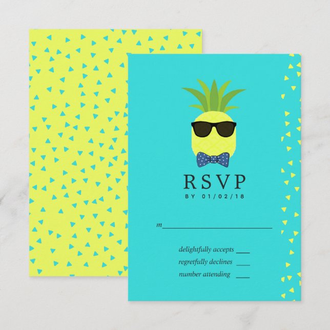 Cartons Réponse Turquoise et citron Tropical Summer Bar Mitzvah (Devant / Derrière)