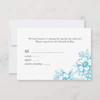 Turquoise Floral Letterpress Style Mariage
