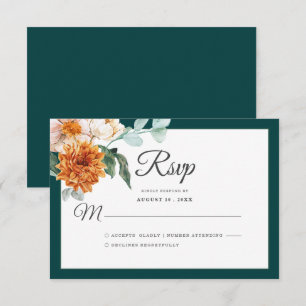 Cartons Réponse Turquoise foncé Brûlé Orange Rustique Mariage de a